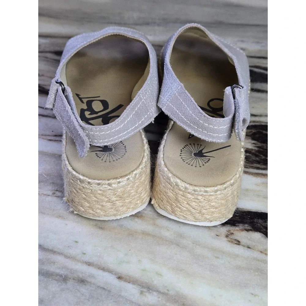 OTBT Marisol Silver Metallic Platform Espadrille Wedge Sandals Womens 8.5 M
